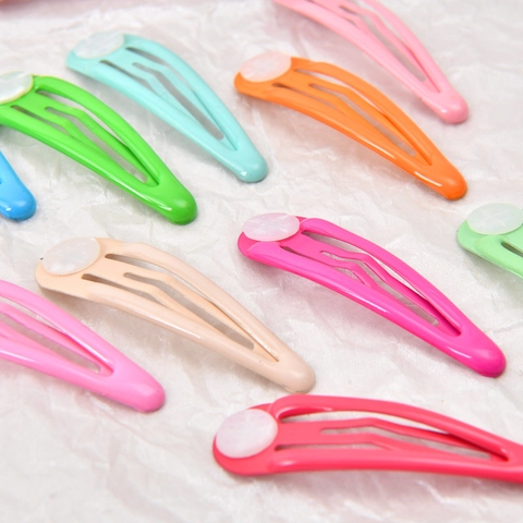 Sweet Candy Colors Metal Snap Hair Clips For Children Girls Painted Drip Glue Waterdrop Shape Hairpins DIY Accessories