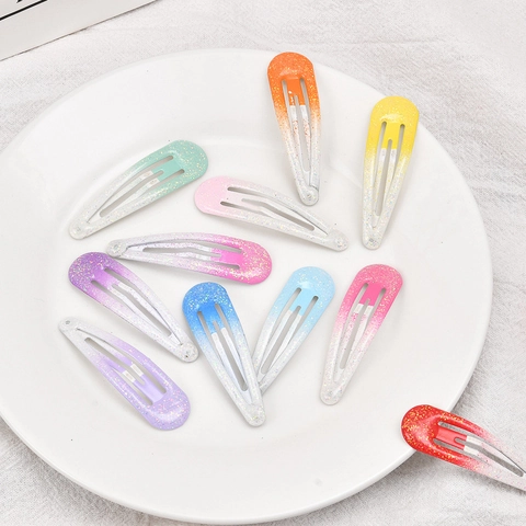 Kids Gradient Color Glitter Snap Hair Clips Metal Drip Glue Water Drop BB Clips For Girls Hair Styling Accessories