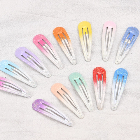 Kids Gradient Color Glitter Snap Hair Clips Metal Drip Glue Water Drop BB Clips For Girls Hair Styling Accessories