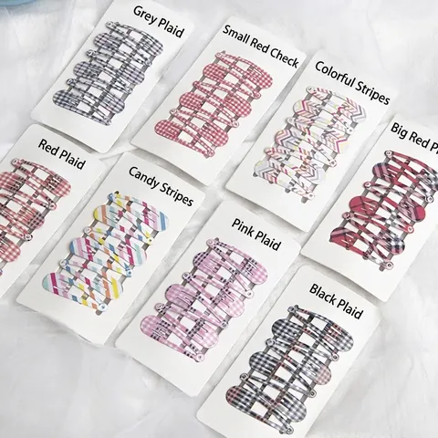 Kinder Mädchen Plaid Streifen Muster BB Haarspangen Sortiment Minimalistisch Lackiert Legierung Snap Clips Haarnadel Süß Haarschmuck