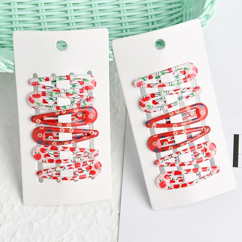 Koreanischer Stil Frucht Druck Epoxid BB Clips Rot Weiß Kirsch Apfel Blumenmuster Metall Haarspangen Für Kinder Mädchen