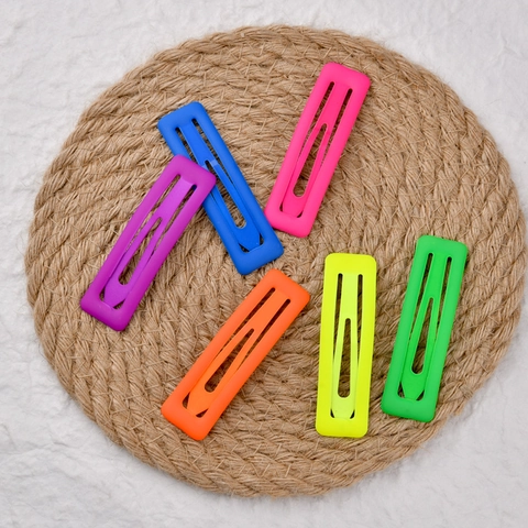 Neon Fluorescent Matte Rubber Paint Square Snap Hair Clips For Girls Women Metal Rectangular Colorful Hair Pins Accessories
