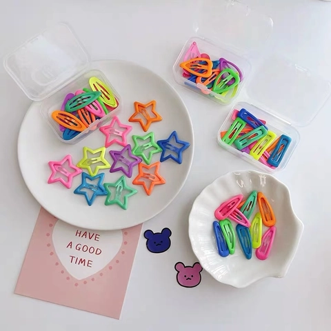 Glow In The Dark Candy Color Metal BB Hair Clips Set For Girls Star Heart Waterdrop Shape Drip Glue Hairpin Kids Hair Accessories