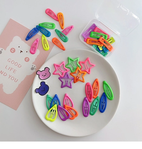 Glow In The Dark Candy Color Metal BB Hair Clips Set For Girls Star Heart Waterdrop Shape Drip Glue Hairpin Kids Hair Accessories