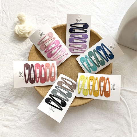 Matte Colorful Lacquer Snap Hair Clips Set Sweet Candy Tone Metal BB Clips For Girls Women Fashion Water Drop Shaped Hair Accessories