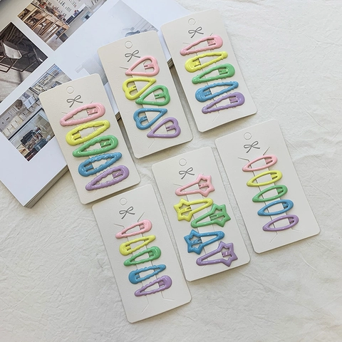 Pinzas para el Cabello Snap de Metal Color Macaron para Niñas Dulce Corazón Estrella Lacado Accesorios para el Cabello