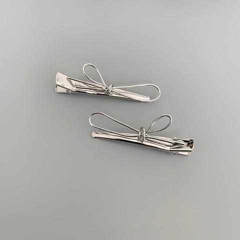 Dolce Fermaglio per Capelli con Fiocco in Metallo Argento Minimalista Clip a Becco d'Anatra Elegante Accessori per Capelli Donna