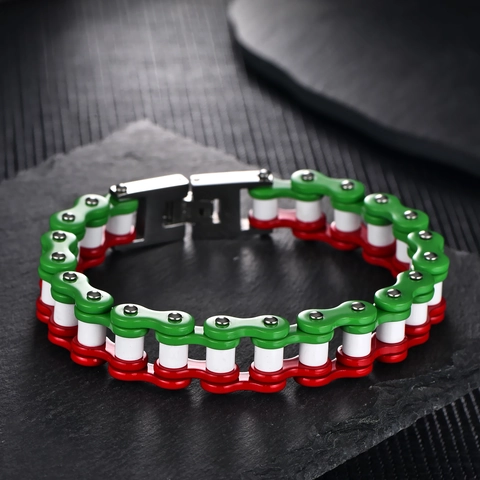 Men's Punk Stainless Steel Motorcycle Chain Bracelet Fashion Colorful Biker Link Chain Hand Jewelry Geometric Bracelet