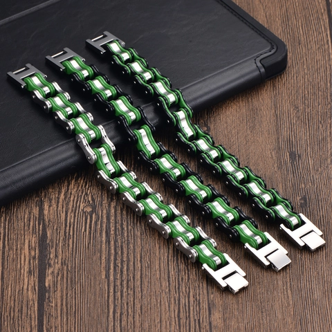 Men's Hip Hop 304 Stainless Steel Motorcycle Bike Chain Bracelet Industrial Punk Style Biker Link Chain Jewelry Gift For Men