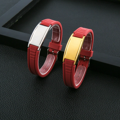 Men Adjustable Silicone Bracelet With Stainless Steel Metal Plate Fashion Punk Magnetic Wristband For Daily Sport Jewelry