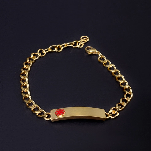 Unisex 304 Stainless Steel Medical Alert ID Bracelet With Star Of Life Symbol Gold Plated Cuban Link Chain Emergency Jewelry