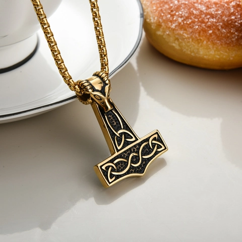 Viking Thor's Hammer Pendant Necklace For Men Stainless Steel Celtic Knot Ram Head Mjölnir Punk Rock Mythology Jewelry