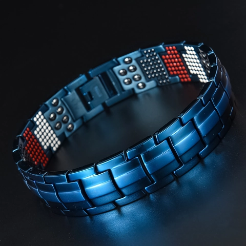 Bracelet de Magnétothérapie en Titane Pur pour Hommes pour la Santé Bracelet Magnétique à Énergie Ionique Négative Bijoux de Bracelet Géométrique de Mode