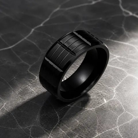 Men's Industrial Style Stainless Steel Ring Geometric Grid Texture Sand Surface Band Ring Gold Silver Black For Men