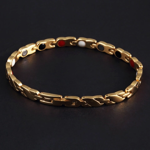 Stainless Steel Magnetic Therapy Bracelet For Men Women Health Care Link Chain Gold Blue Plated Polished Geometric Jewelry Couple Gift