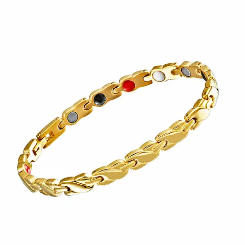 Stainless Steel Magnetic Therapy Bracelet For Men Women Health Care Link Chain Gold Blue Plated Polished Geometric Jewelry Couple Gift