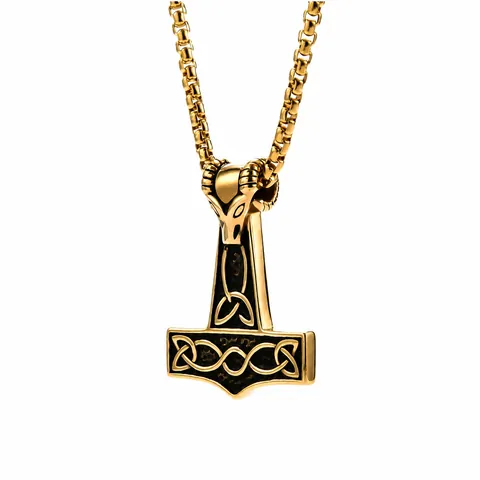 Viking Thor's Hammer Pendant Necklace For Men Stainless Steel Celtic Knot Ram Head Mjölnir Punk Rock Mythology Jewelry