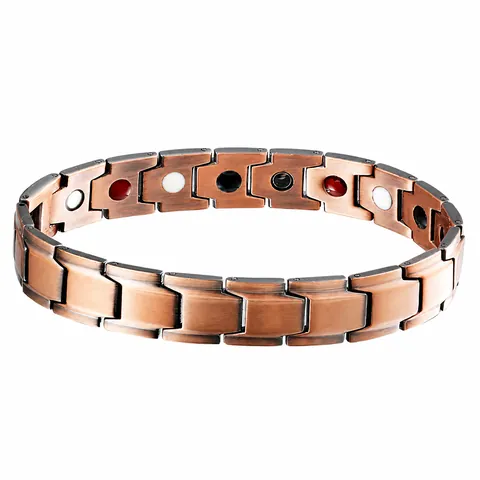 Vintage Red Copper Magnetic Therapy Bracelet For Men Antique Brushed Geometric Link Energy Bracelet Health Care Jewelry