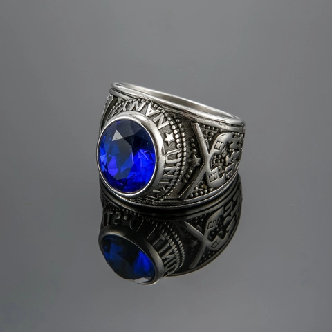 Vintage Stainless Steel Military Signet Ring For Men Gold Silver Plated Rhinestone US Army Navy Commemorative Jewelry Ring