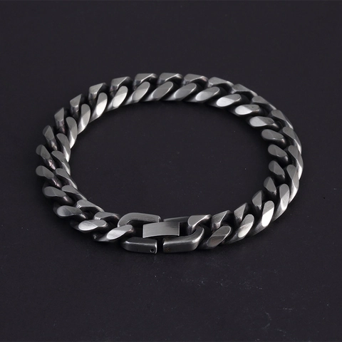 Vintage Herren Edelstahl Panzerkette Armband Matt Schwarz Industriel Punk Stil Schwere Metallkette Schmuck