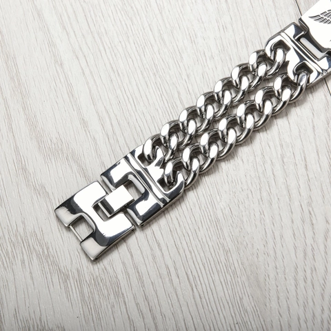 Men Stainless Steel Biker Bracelet With Skull Wings Design Punk Rock Heavy Metal Cuban Chain Jewelry Fashion Silver Tone