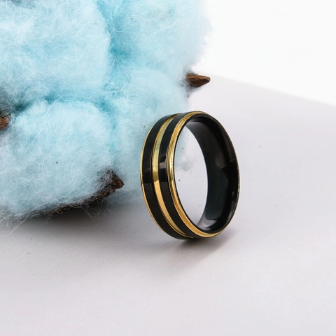 Anello a Fascia da Uomo Minimalista in Acciaio Inossidabile a Righe Arcobaleno Cangianti Nero Oro Bicolore Gioielli Geometrici