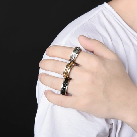 Minimalist Stainless Steel Rotatable Chain Ring For Men Punk Style Spinner Finger Ring Fashion Jewelry Gift For Him