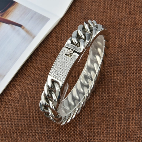 Herren Edelstahl Panzerkette Armband Hip Hop Iced Out Zirkonia Geometrisch Modeschmuck Streetwear Geschenk