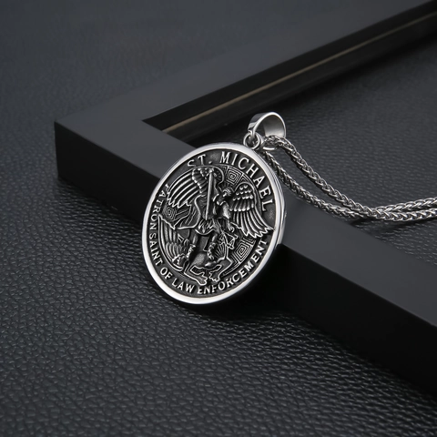 Collar Con Colgante De San Miguel Patrón De La Policía Para Hombre Medalla Redonda Vintage De Acero Inoxidable Joyería Religiosa Regalo