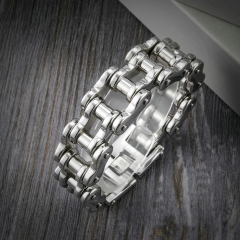 Men's 304 Stainless Steel Motorcycle Chain Bracelet Biker Rock Punk Industrial Mechanical Heavy Metal Style Jewelry