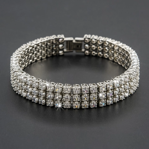 Herren Hip Hop Edelstahl Drei Reihen Strass Armband Gold Silber Plattiert Iced Out Bling Schmuck