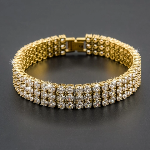Herren Hip Hop Edelstahl Drei Reihen Strass Armband Gold Silber Plattiert Iced Out Bling Schmuck