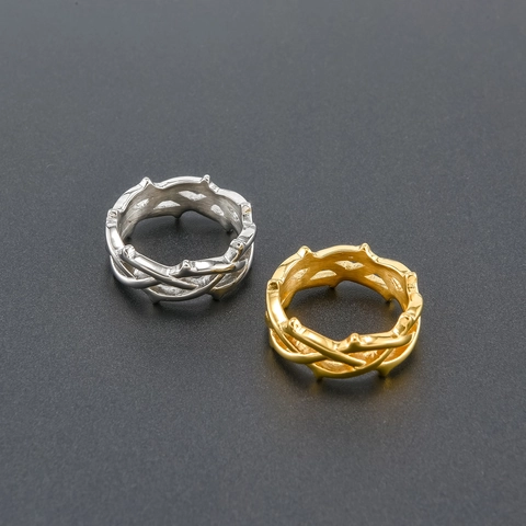 Retro Stainless Steel Thorn Ring For Men Women Fashion Woven Branch Hollow Out Band Ring Gold Silver Punk Jewelry