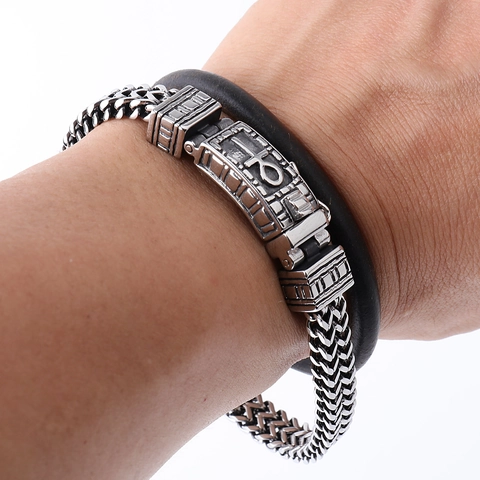 Vintage Edelstahl Geflochtenes Kettenarmband Für Herren Hip Hop Biker Schmuck Mit Ankh Kreuz Symbol Geschenk