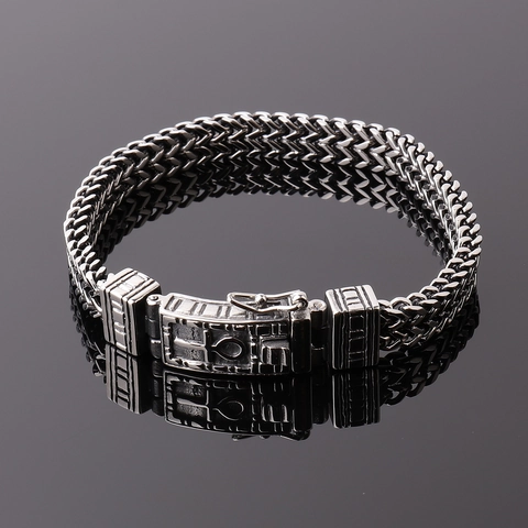 Herren Vintage Edelstahl Zweireihig Franco Kette Armband Geflochten Punk Hip Hop Schmuck Mit Ankh Irisblüte Steckverschluss
