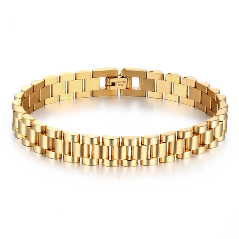 Stainless Steel President Link Chain Bracelet For Men Women Unisex Business Casual Jewelry Polished Brushed Two-Tone Gold Black Silver Bracelet
