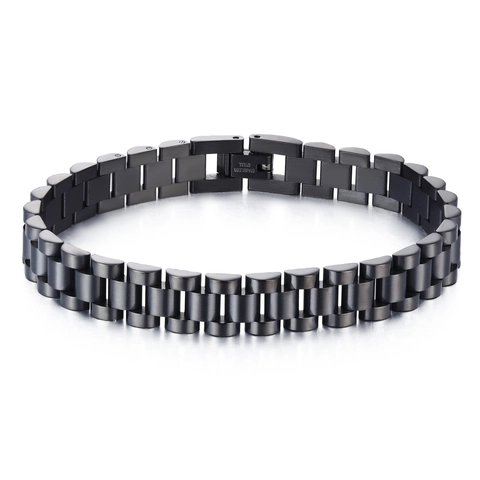 Stainless Steel President Link Chain Bracelet For Men Women Unisex Business Casual Jewelry Polished Brushed Two-Tone Gold Black Silver Bracelet