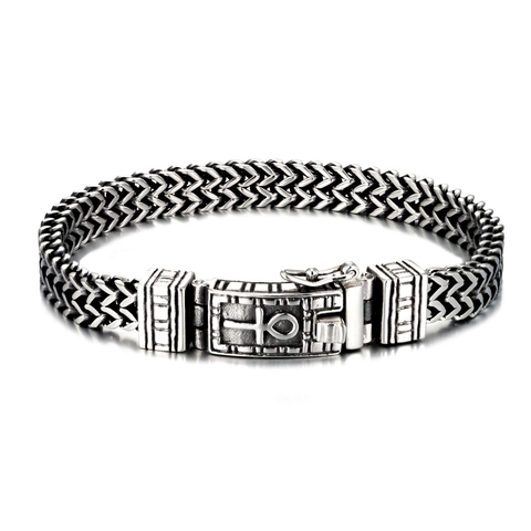 Bracciale a Catena Intrecciata in Acciaio Inossidabile Vintage per Uomo Gioielli Hip Hop Biker Con Simbolo Croce Ankh