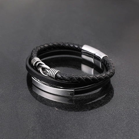 Men's Multi-layer Woven Microfiber Leather Bracelet Stainless Steel Magnetic Clasp Retro Punk Braid Wrap Jewelry Gift For Men