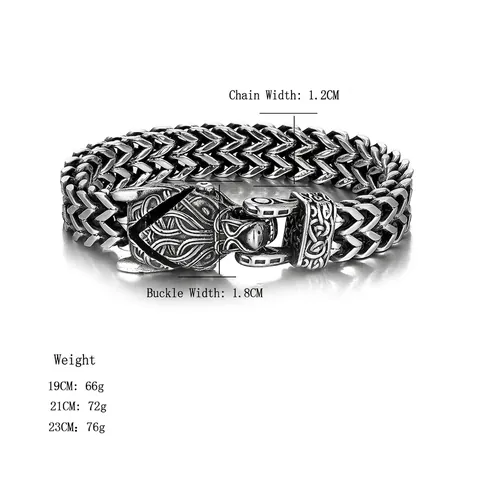 Bracelet Tête De Loup Viking Nordique Pour Hommes Rétro Punk Double Rangée Tissé Heavy Metal Biker Bangle Bijoux Cadeau