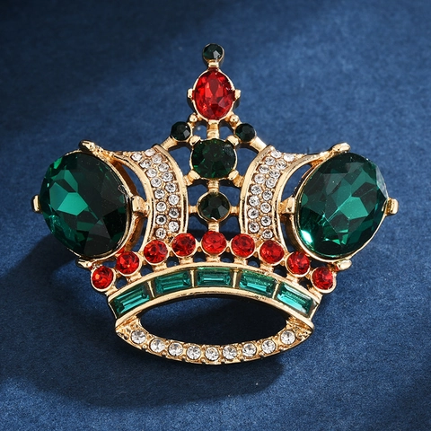 Spilla a Corona Vintage di Lusso da Donna Spilla in Lega Color Oro Con Strass di Pietre Preziose Artificiali Rosse Verdi Pin per Abito