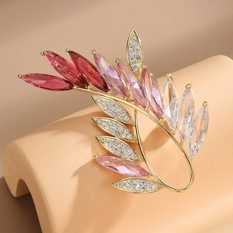 Koperen Broche Olijftak Blad Voor Dames Hoge Kwaliteit Zirconia Elegante Speld Kleding Accessoires Sieraden Cadeau