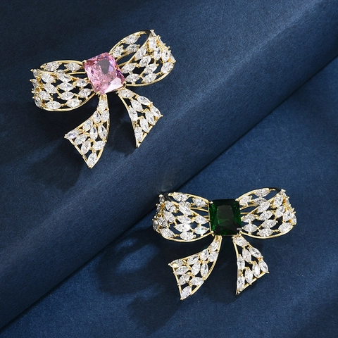 Elegante Broche de Lazo de Cobre para Mujer Moda Micro Incrustaciones de Circonia Lazo Corsage Accesorios para Boda Fiesta Regalo