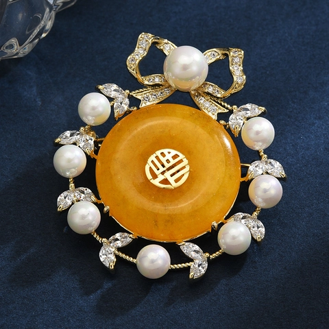 Spilla in Rame da Donna Con Zirconia Perla Artificiale Vintage Fiocco Fibbia Pingan Cera d'Api Corsage Gioielli di Moda