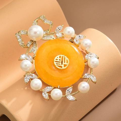 Spilla in Rame da Donna Con Zirconia Perla Artificiale Vintage Fiocco Fibbia Pingan Cera d'Api Corsage Gioielli di Moda