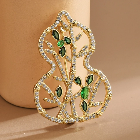 Spilla Hulu in Rame Placcato Oro Vintage Con Intarsio a Nodo Di Bambù in Zirconia Gioielli Eleganti Da Donna Per Festa Di Nozze