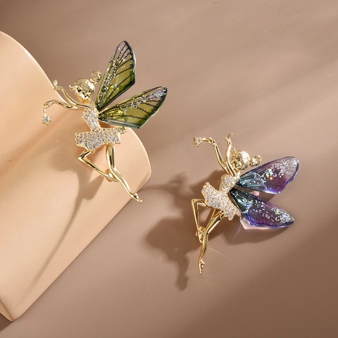Eleganter Engel Flügel Tanzendes Mädchen Brosche Für Damen Hochwertiges Kupfer Eingelegtes Zirkonia Fee Brosche Künstlerischer Schmuck