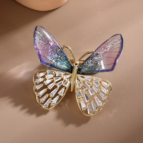 High-End Crystal Butterfly Brooch For Women Copper Zirconia Inlaid Luxury Corsage Fashion Suit Overcoat Jewelry Accessory