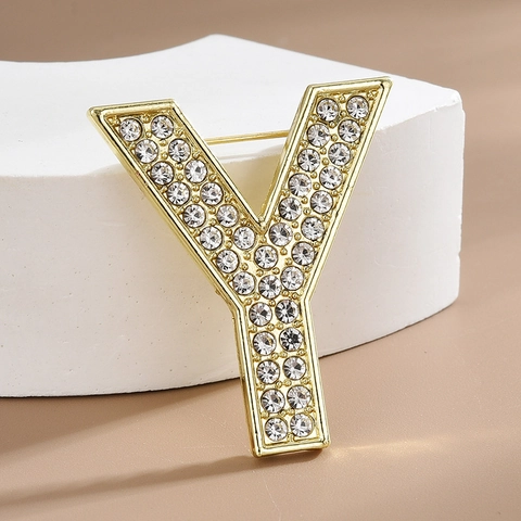 Broche de Aleación de Lujo Letra Y para Mujer Hombre Color Dorado Incrustado de Strass Alfiler para Trajes de Moda Vestido Abrigo Joyería Accesorios Regalo
