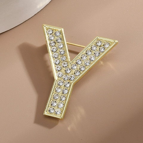 Broche de Aleación de Lujo Letra Y para Mujer Hombre Color Dorado Incrustado de Strass Alfiler para Trajes de Moda Vestido Abrigo Joyería Accesorios Regalo